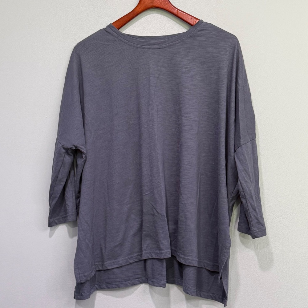 Mersea Women Gray Slub Knit Three Quarter Sleeve High Low Top One Size